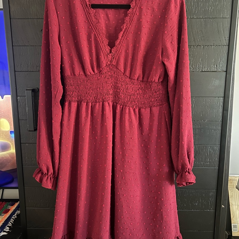 SHEIN Burgundy Long Sleeve Dress